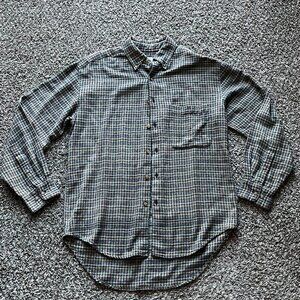 Vntg 90s Old Navy Mens Small Green, Brown Gray Plaid 100% Cotton Button up Shirt